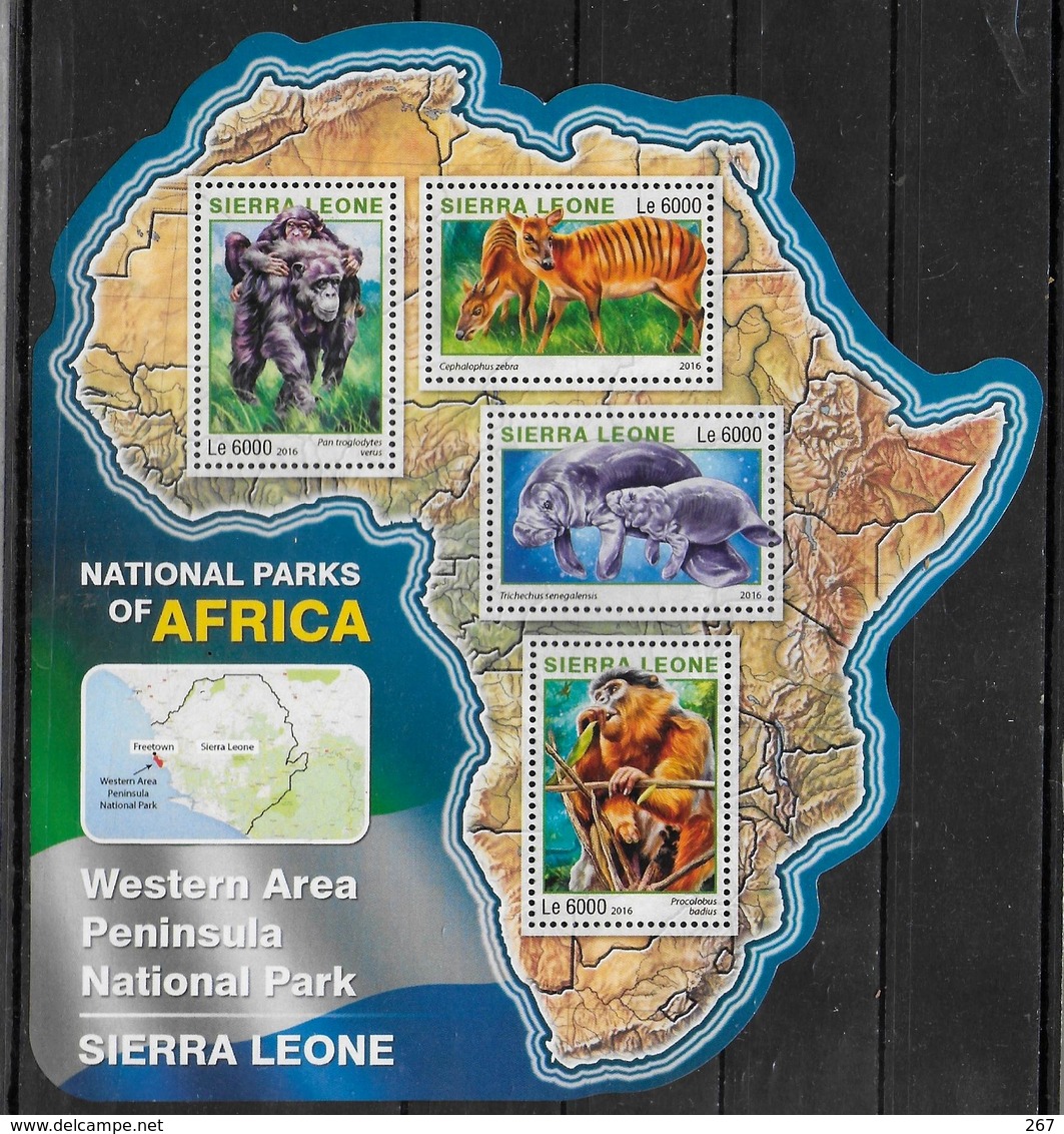 SIERRA LEONE  Feuillet N°  5993/96  * *  ( Cote 20e )  Parc Sierra Leone  Singes Antilope Lamantin - Monkeys