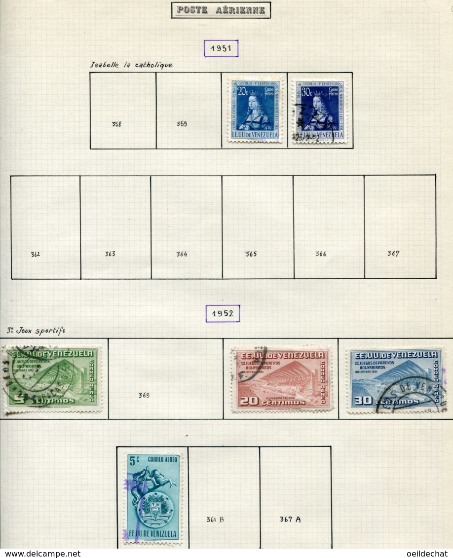 16789 VENEZUELA Collection Vendue Par Page PA 360/1, 361A, 368, 370/1, 380/1, 383, 388°    1951-52  B/TB - Venezuela