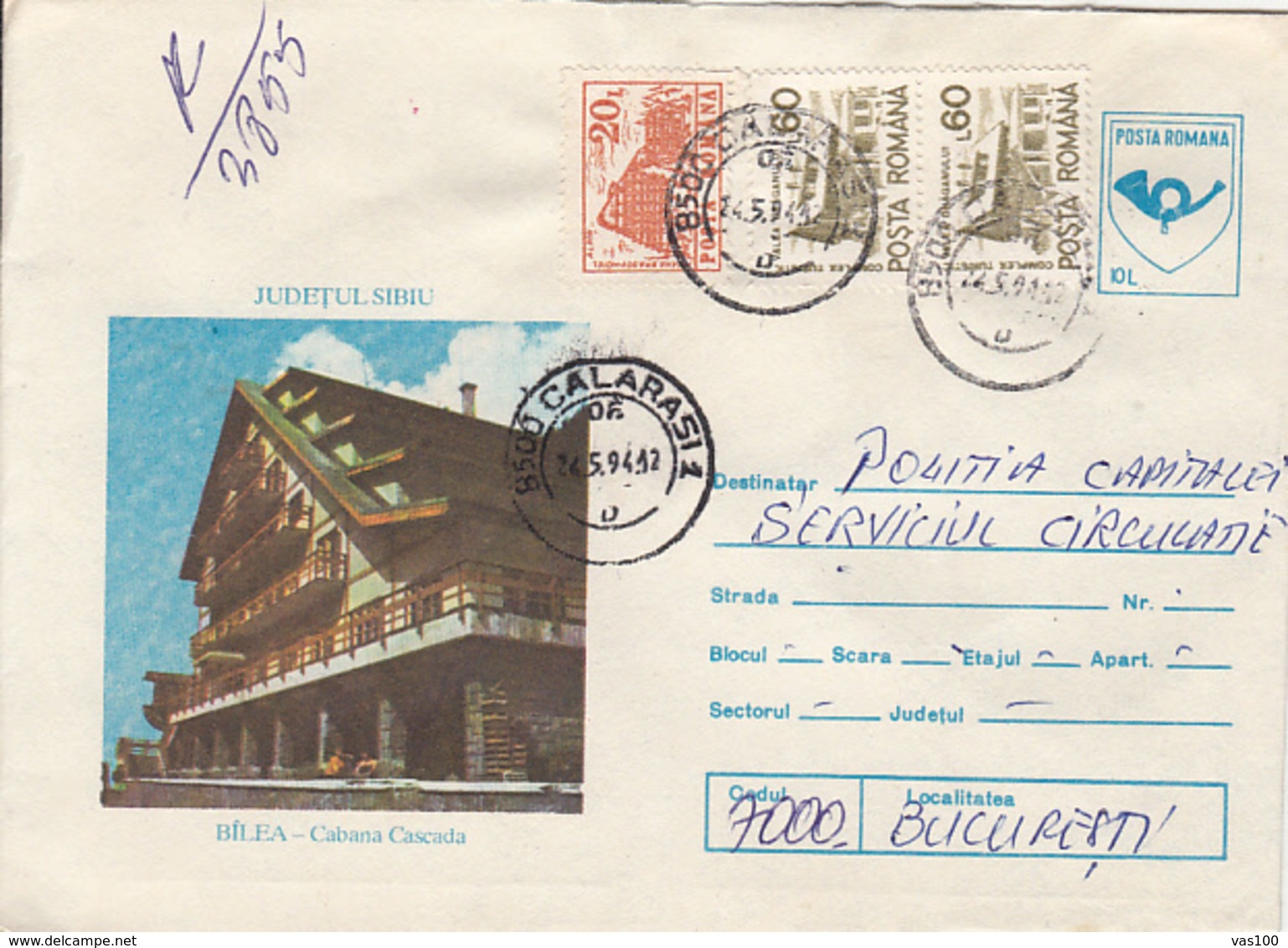 TOURISM, BALEA- WATERFALL CHALET, DIFFERENT STAMPS, REGISTERED COVER STATIONERY, ENTIER POSTAL, 1994, ROMANIA - Other & Unclassified