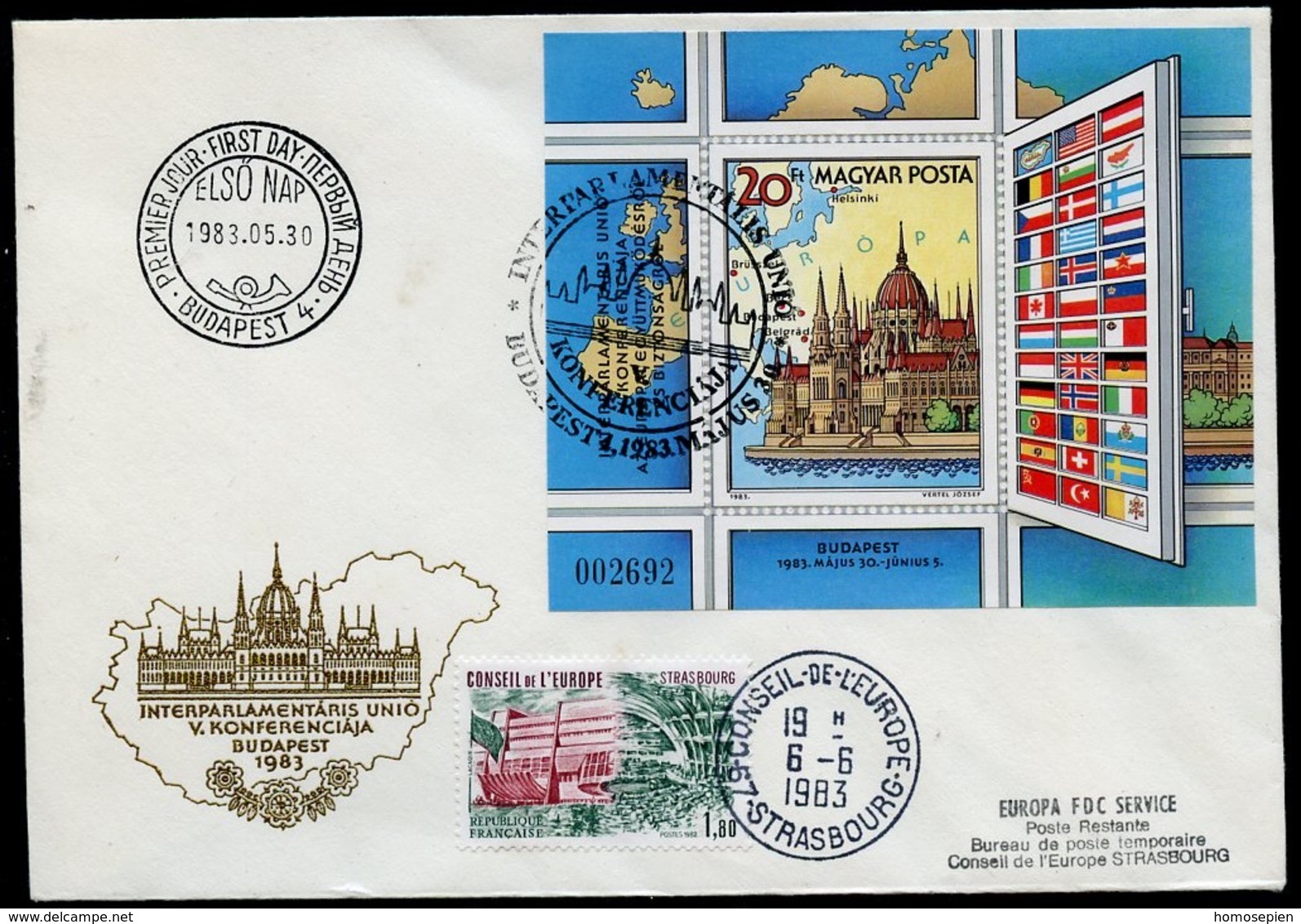 Hongrie - Hungary - Ungarn FDC 1983 Y&T N°BF166 - Michel N°B163A - EUROPA KSZE - Conseil De L'Europe - FDC