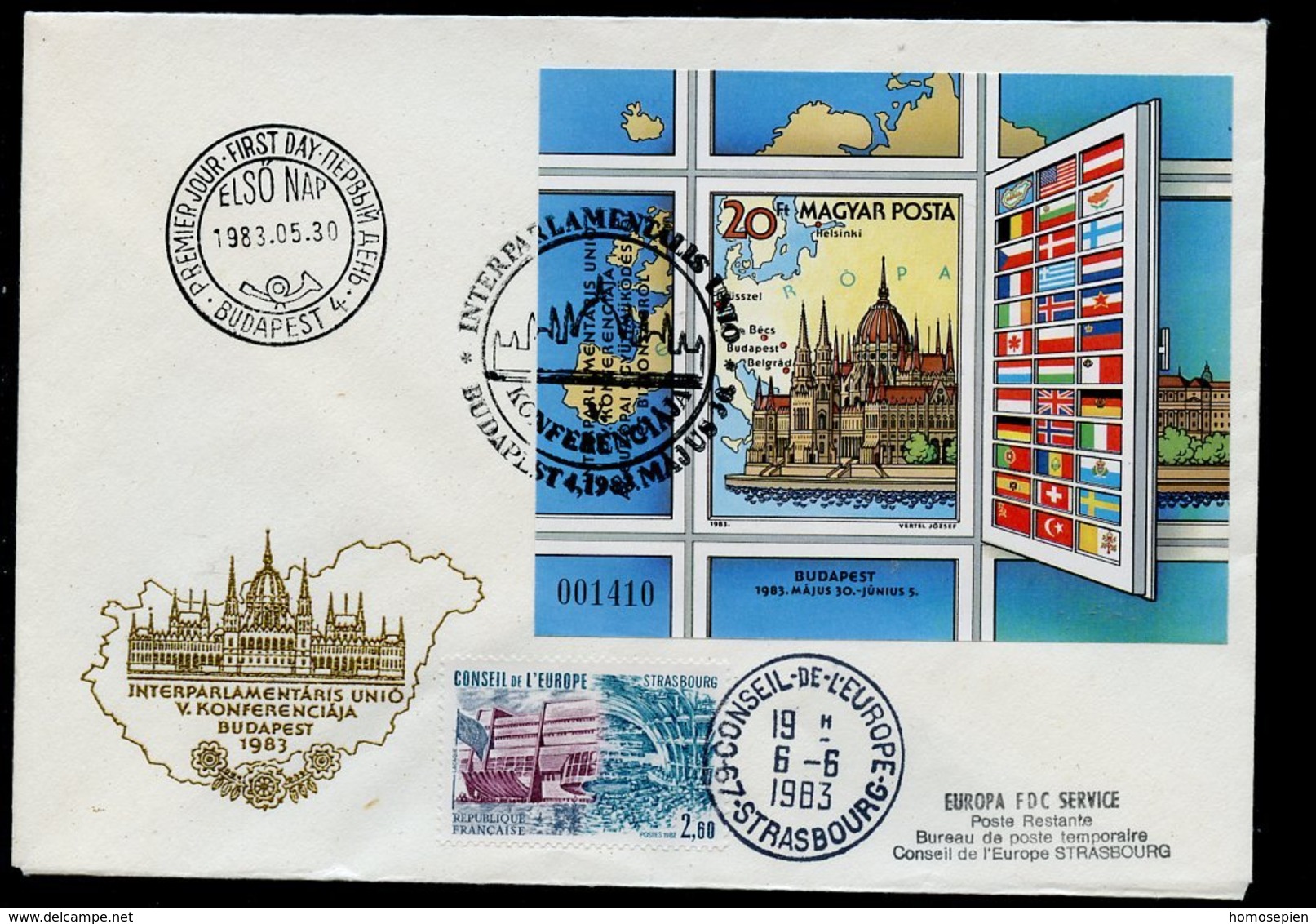 Hongrie - Hungary - Ungarn FDC 1983 Y&T N°BF166a - Michel N°B163B - EUROPA KSZE - Conseil De L'Europe - FDC