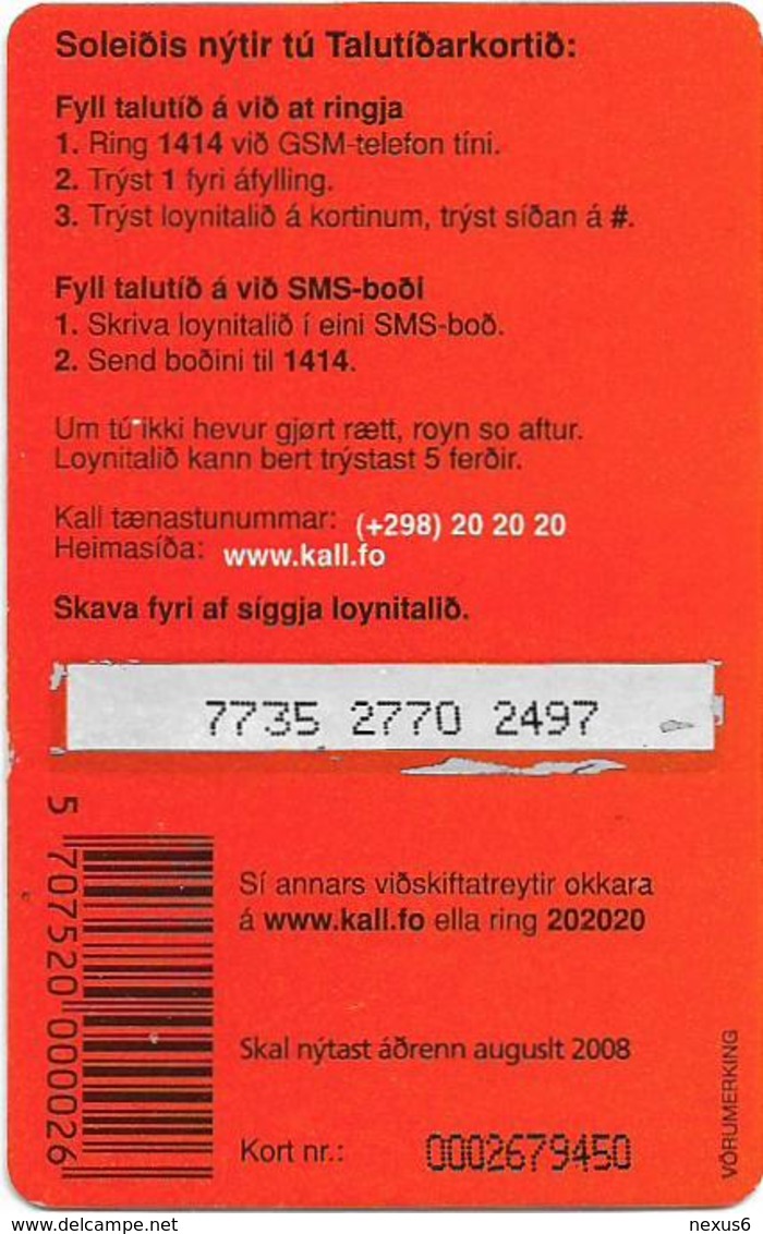 Faroe - Kall Frælsi Talutid, 100Kr. GSM Refill, Exp.08.2008, Used - Färöer I.