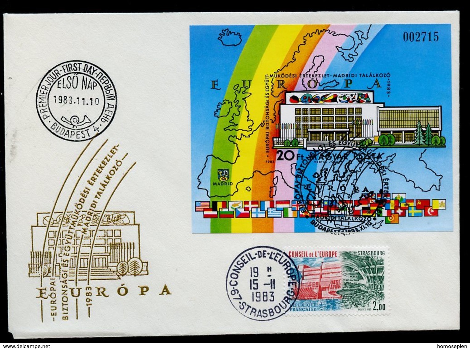 Hongrie - Hungary - Ungarn FDC 1983 Y&T N°BF171a - Michel N°B168B - EUROPA KSZE - Conseil De L'Europe - FDC