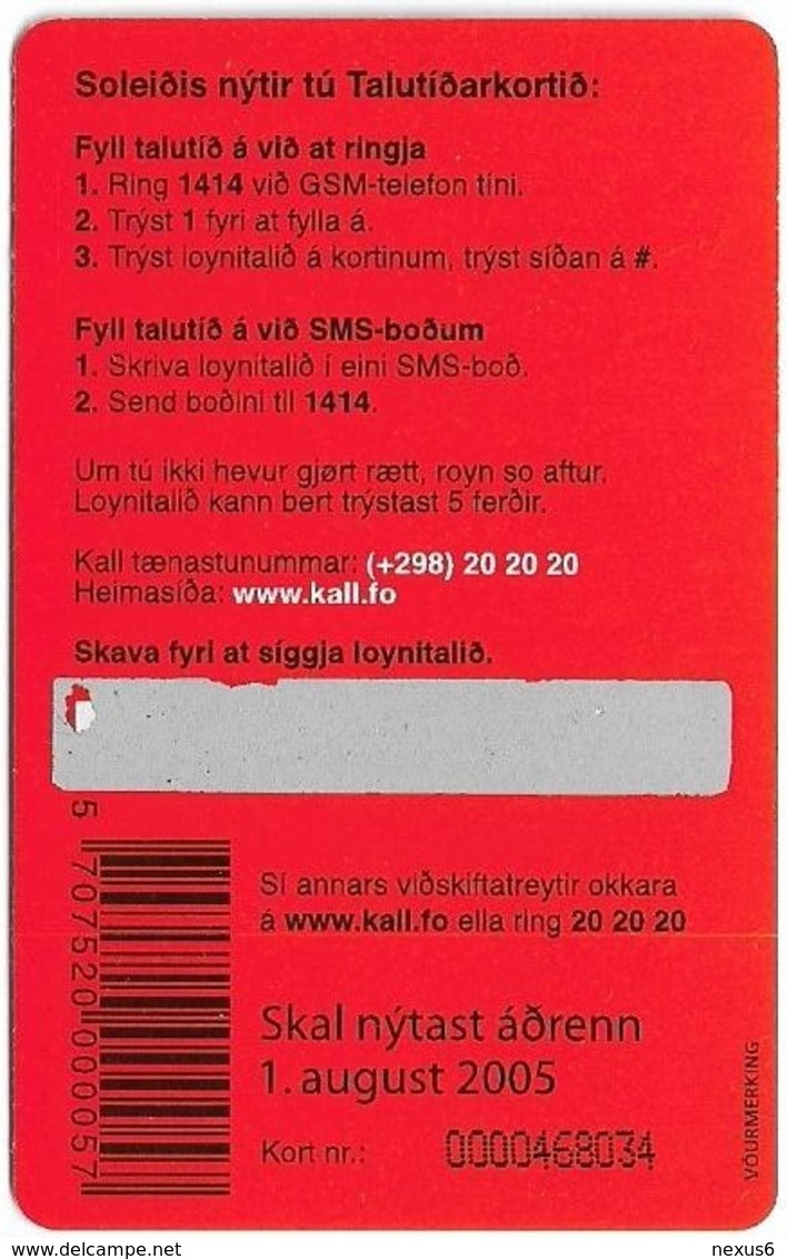 Faroe - Kall Studlar, 150Kr. GSM Refill, Exp.08.2005, Mint - Faroe Islands
