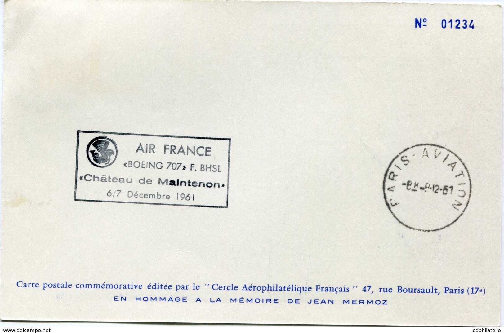 ARGENTINE CARTE POSTALE COMMEMORATIVE N°01234 AVEC CACHET DEPART BUENOS AIRES 6 DIC 1961 AVEC FLAMME HOMMAGE A......... - Luchtpost