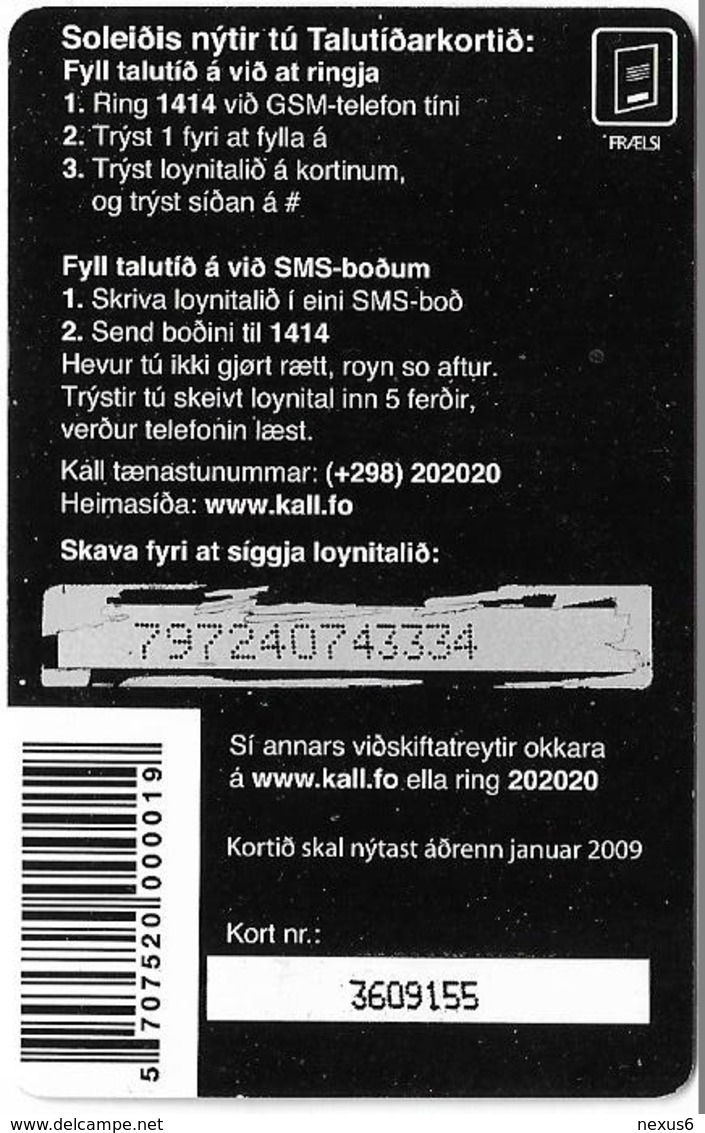 Faroe - Kall, The Dreams #1, 50Kr. GSM Refill, Exp.01.2009, Used - Faeroër