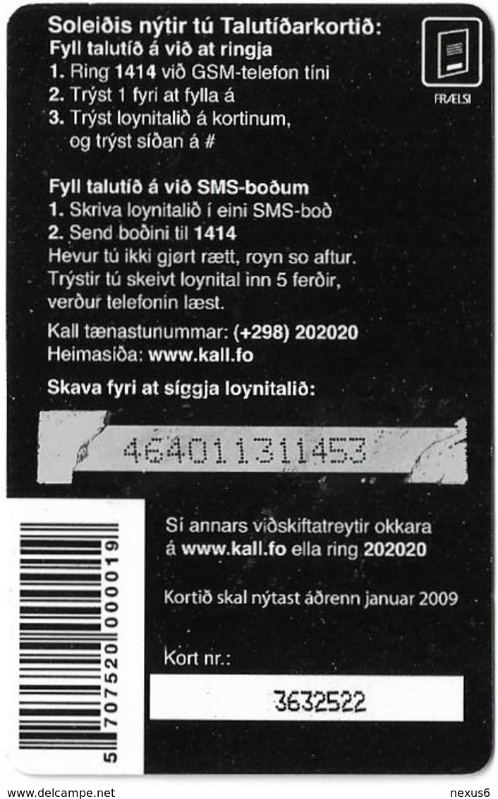 Faroe - Kall, The Dreams #2, 50Kr. GSM Refill, Exp.01.2009, Used - Färöer I.