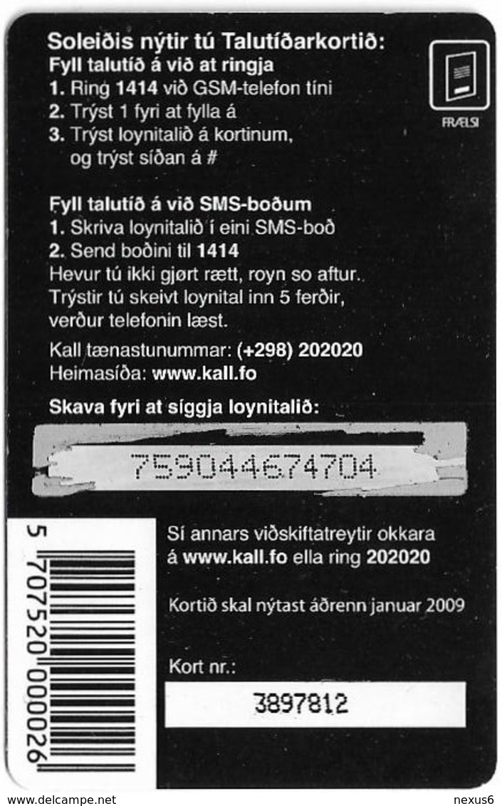 Faroe - Kall, Goym Kortid, G!, 100Kr. GSM Refill, Exp.01.2009, Used - Féroé (Iles)