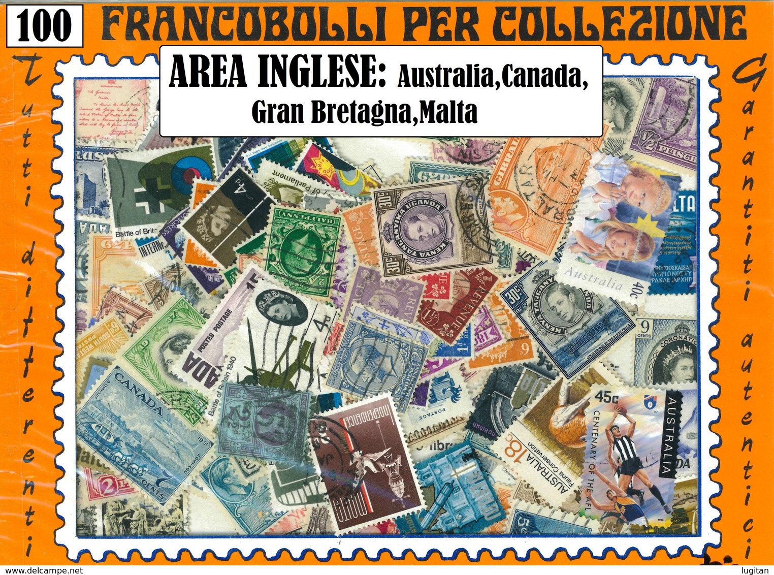 MIX DI 100 FRANCOBOLLI ASSORTITI USATI AREA INGLESE - AUSTRALIA - CANADA - GRAN BRETAGNA - MALTA - Collezioni (senza Album)