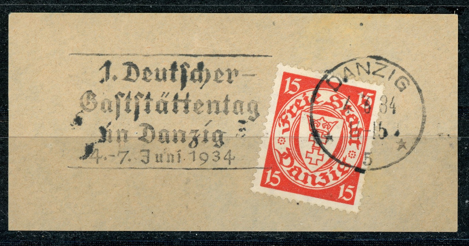 Nr. 214 X Anlaßstempel "1. Deutscher Gaststättentag In Danzig ... " Briefstück - Sonstige & Ohne Zuordnung