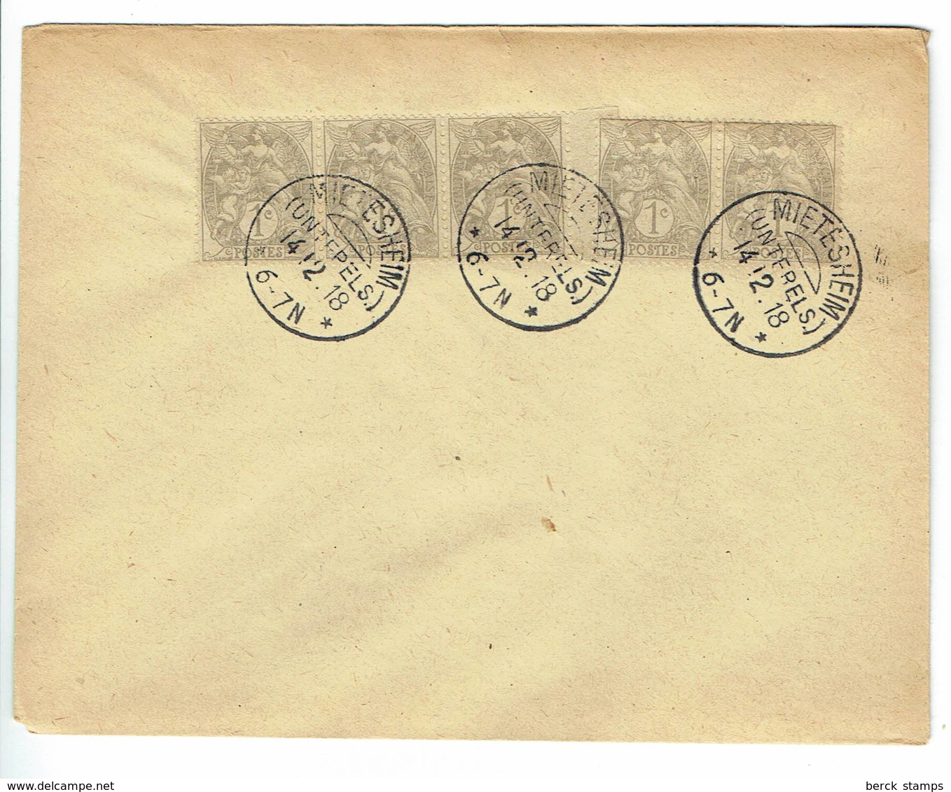 FRANCE - N° 107 - ALSACE-LORRAINE - Type BLANC Sur Lettre Avec Oblitération MIETESHEIM DE 1918 - 14/12/18 - 1877-1920: Période Semi Moderne