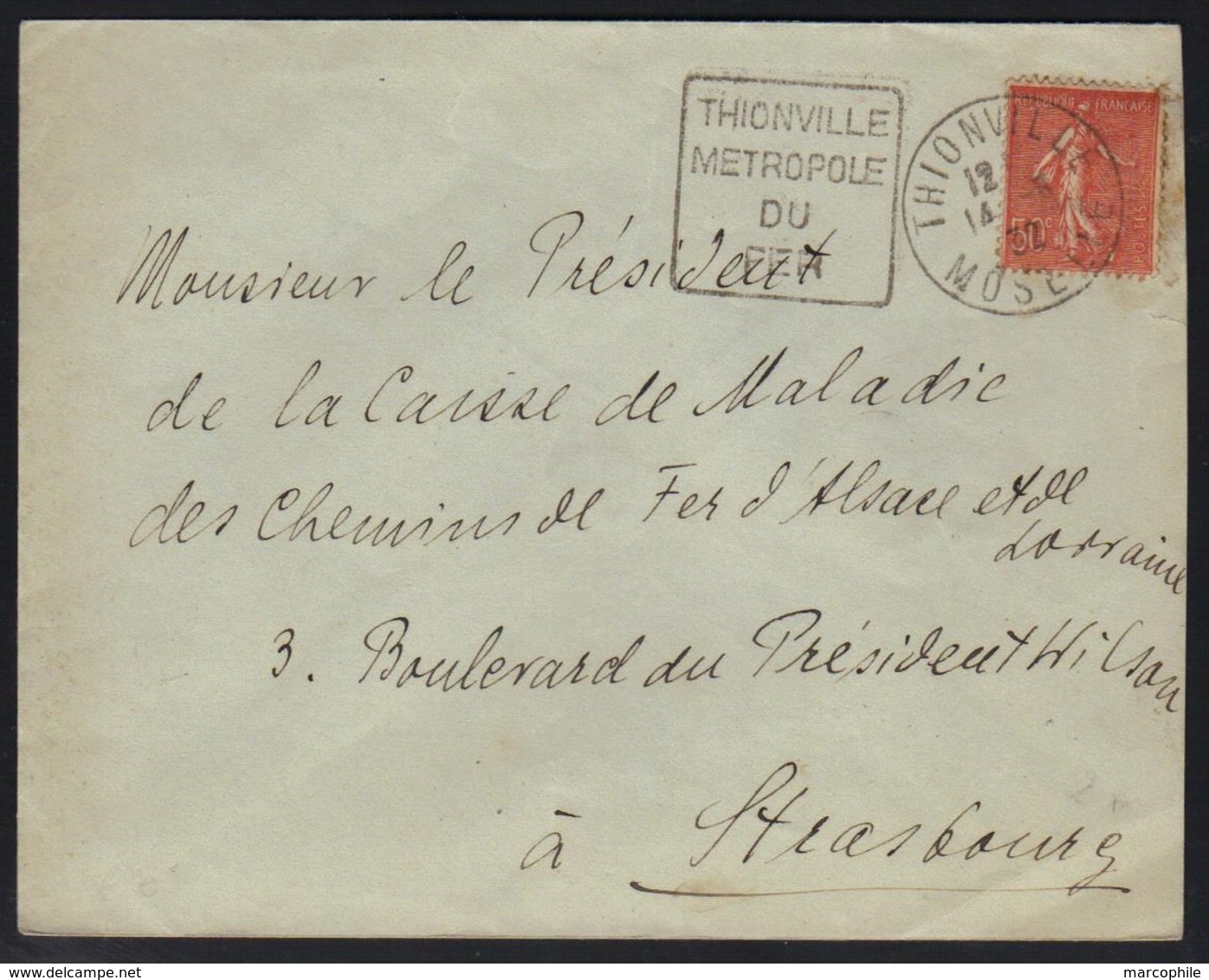 THIONVILLE - MOSELLE / 1932 OBLITERATION DAGUIN SUR LETTRE POUR STRASBOURG  (ref 5599) - Autres & Non Classés