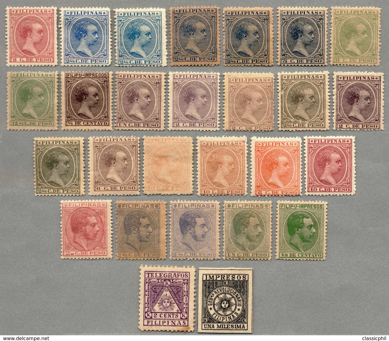 */o. Gummi 1880-94, Lot Of (27) Stamps, (5) King Alfons XII, (20) King Alfons XIII, (1) Telegraph Stamp, (1) Newspaper S - Filippine