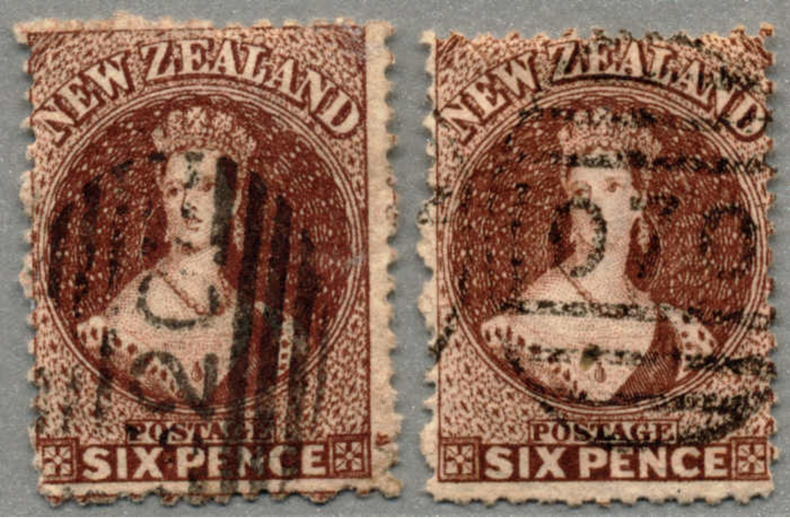 Gest. 1864-72, 6 D., Red Brown, Wmk Large Star, Perf 12 1/2, To Different Shades, One With Paper 0,07 Mm, Cancelled With - Andere & Zonder Classificatie