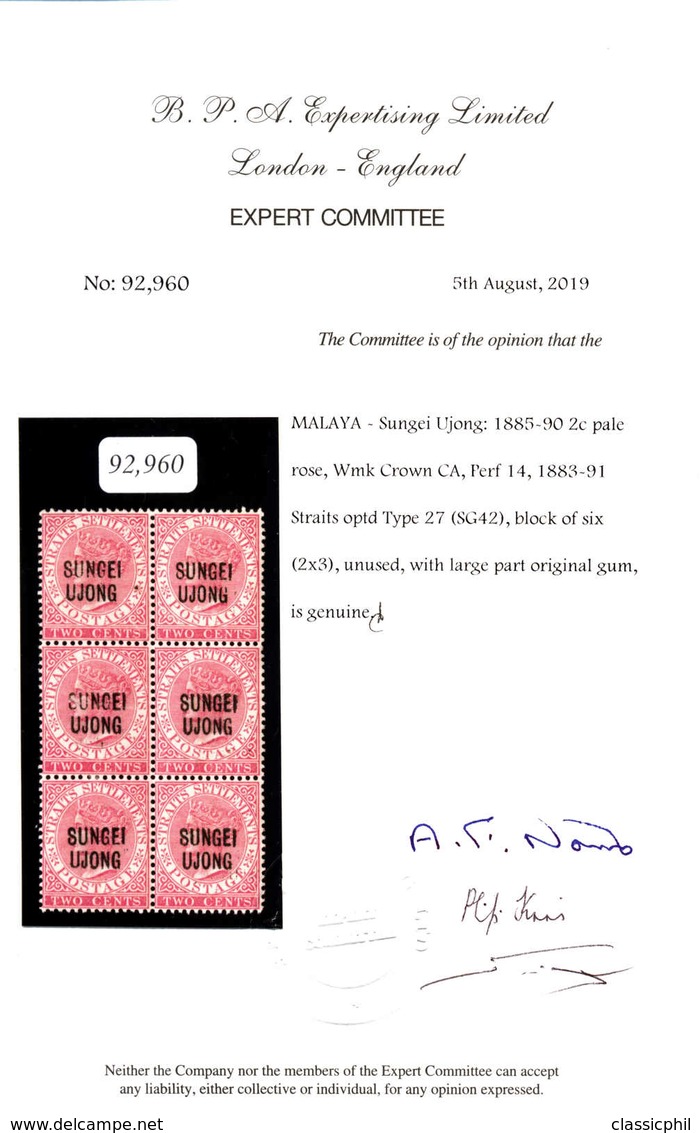 ** 1886, 2 C., Pale Rose, Vertical Block Of Six, With Black Opt/type 27, Middle And Bottom Row Stamps With Light Double  - Autres & Non Classés