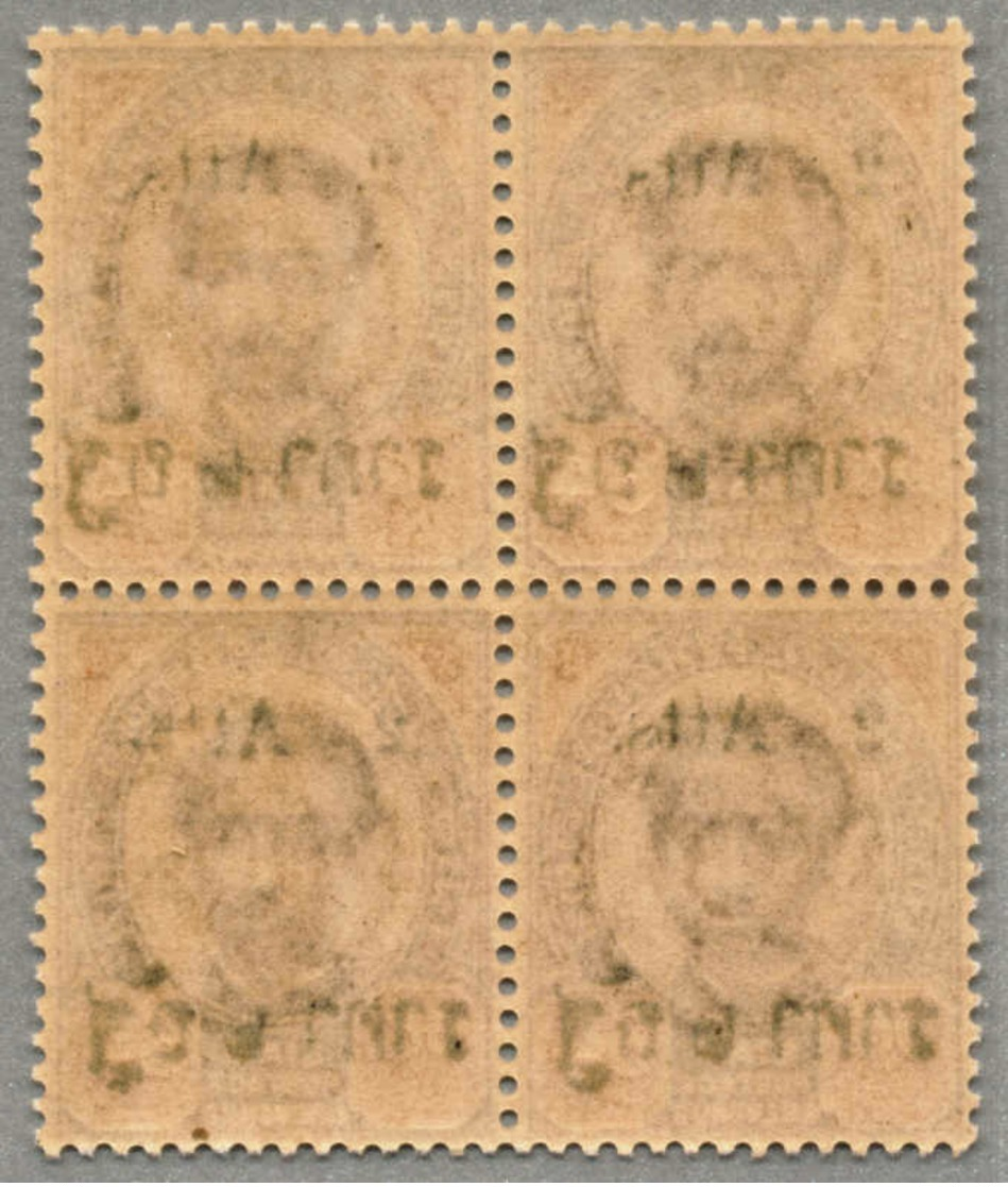 **/Viererbl. 1898, 2 A. On 64 A., Purple & Brown, Block Of Four, With Raised And Nearly Omitted TS And Broken Last Thai  - Thailand