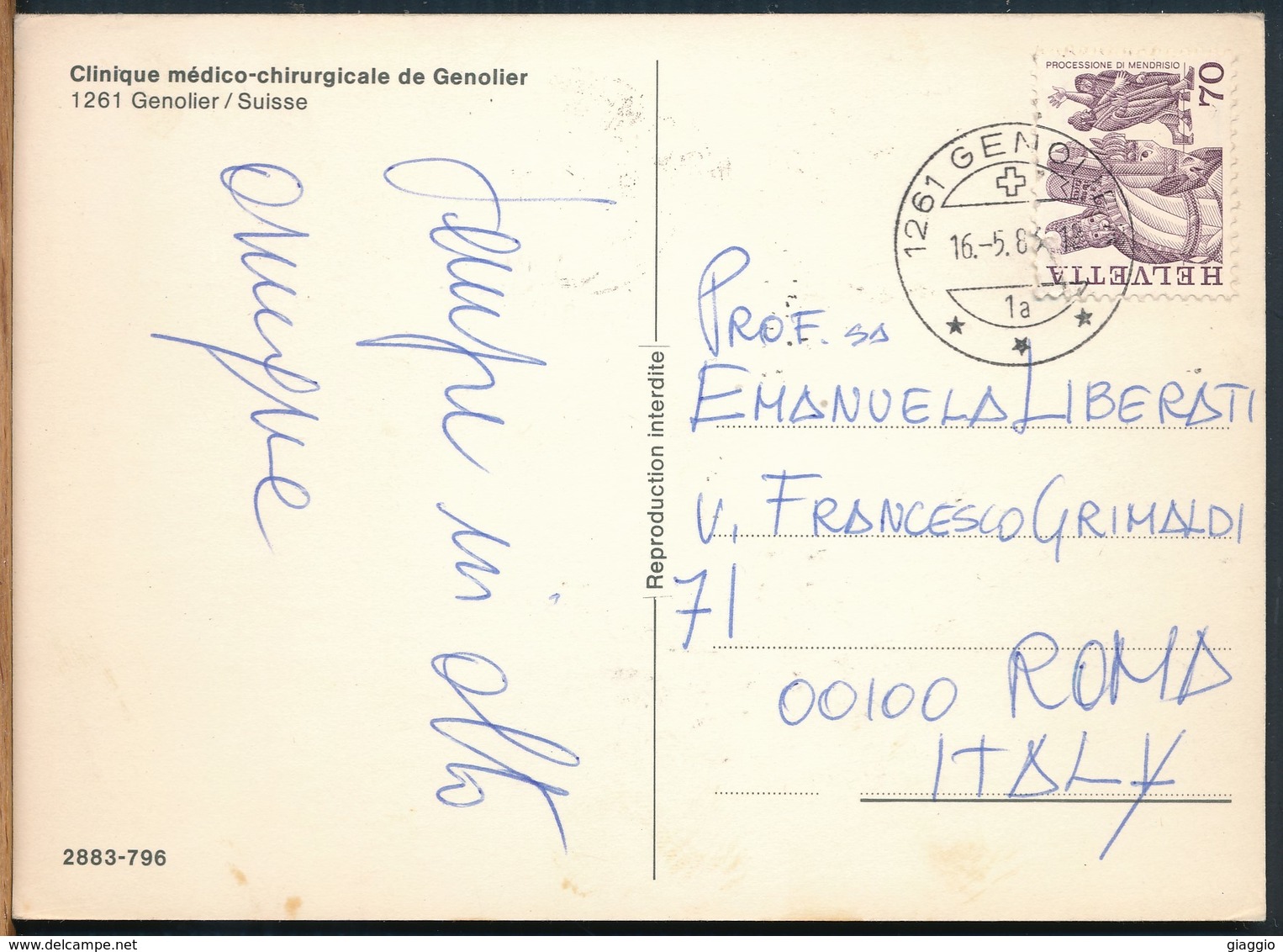 °°° 18127 - SWITZERLAND - VD - CLINIQUE MEDICO CHIRURGICALE DE GENOLIER - 1983 With Stamps °°° - Genolier