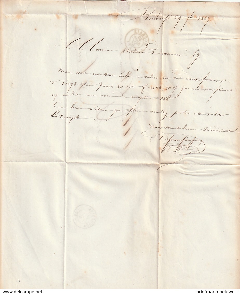 Frankreich / 1847 / Vorphila-Brief K2 ROUBAIX (AD08) - 1801-1848: Vorläufer XIX