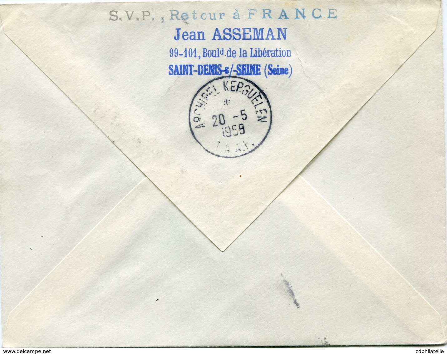 FRANCE / T.A.A.F. LETTRE AVEC CACHET ** PAR VAPEUR GALLIENI ** DEPART PARIS 12-3-1958 PHILATELIE POUR ARCHIPEL KERGUELEN - Brieven En Documenten