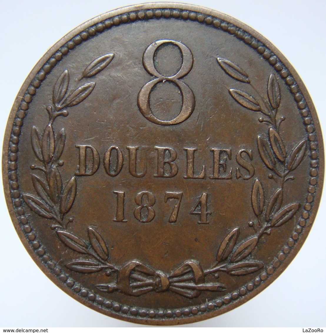 LaZooRo: Guernsey 8 Doubles 1874 XF Rare - Guernesey