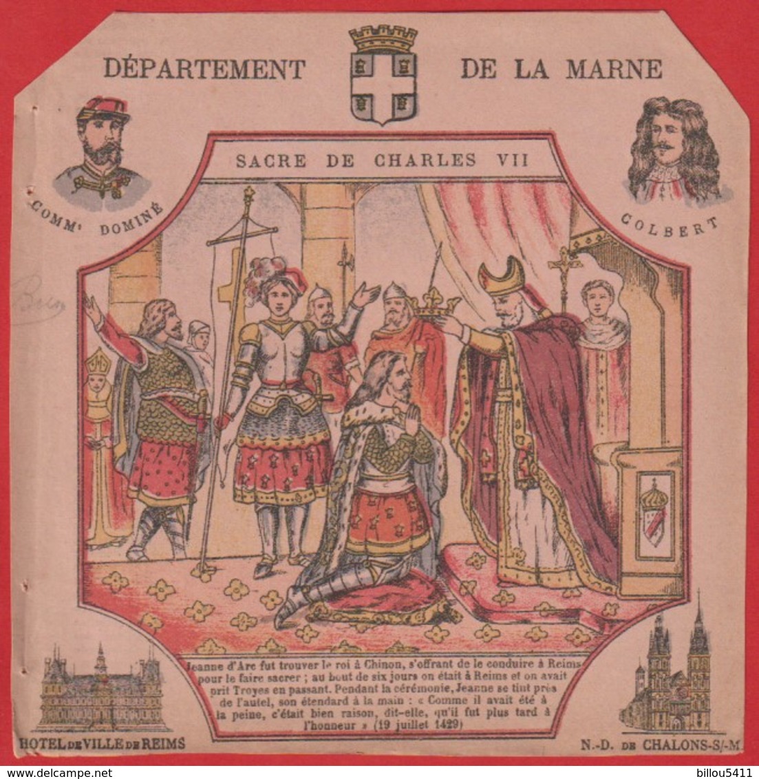 Protége Cahier Ancien Fin XIXéme Collection Serie INSTRUCTIVE  Dep De La Marne ( Sacre De Charles VII ) - Protège-cahiers