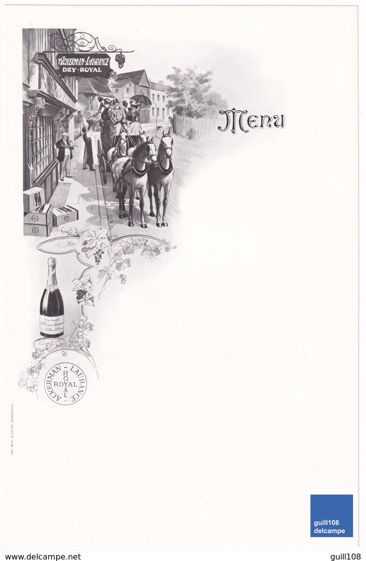 Joli Menu Vin Type Champagne Dry-Royal Saint-Hilaire-Saint-Florent De Loire Auberge Attelage Cheval Carrosse Voiture C1 - Menus