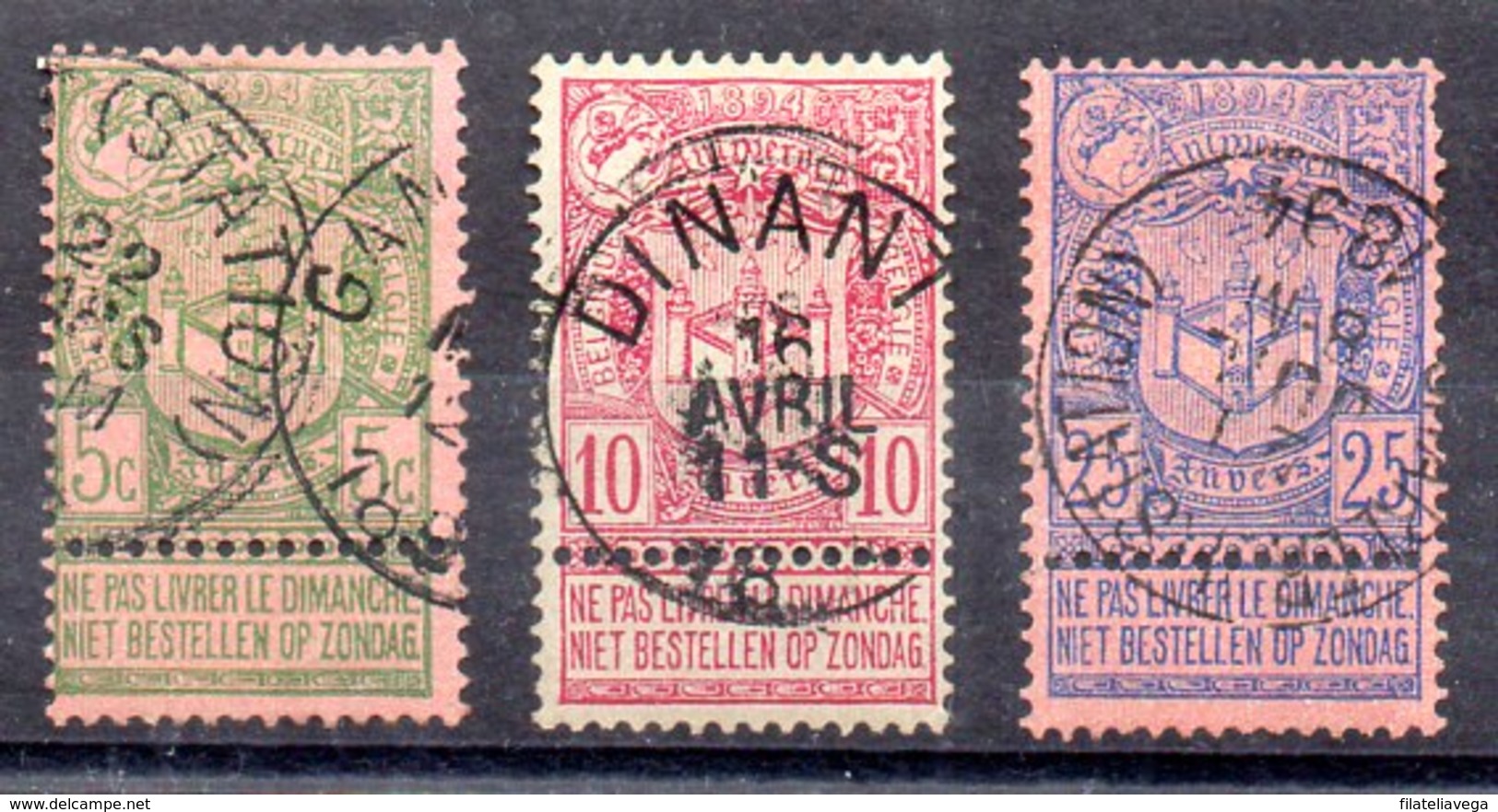 Bélgica Serie Completa Nº Yvert 68/70 O - 1894-1896 Expositions