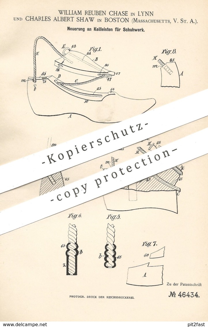 Original Patent - William Reuben Chase , Lynn | Charles Albert Shaw , Boston , Massachusetts USA | Keilleiste Für Schuhe - Historische Dokumente