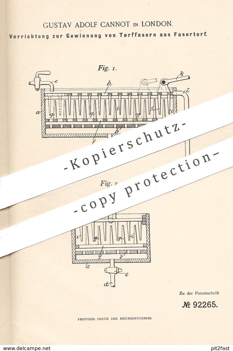Original Patent - Gustav Adolf Cannot , London , England , 1896 , Gewinnung Von Torffasern Aus Fasertorf | Torf , Faser - Historische Dokumente