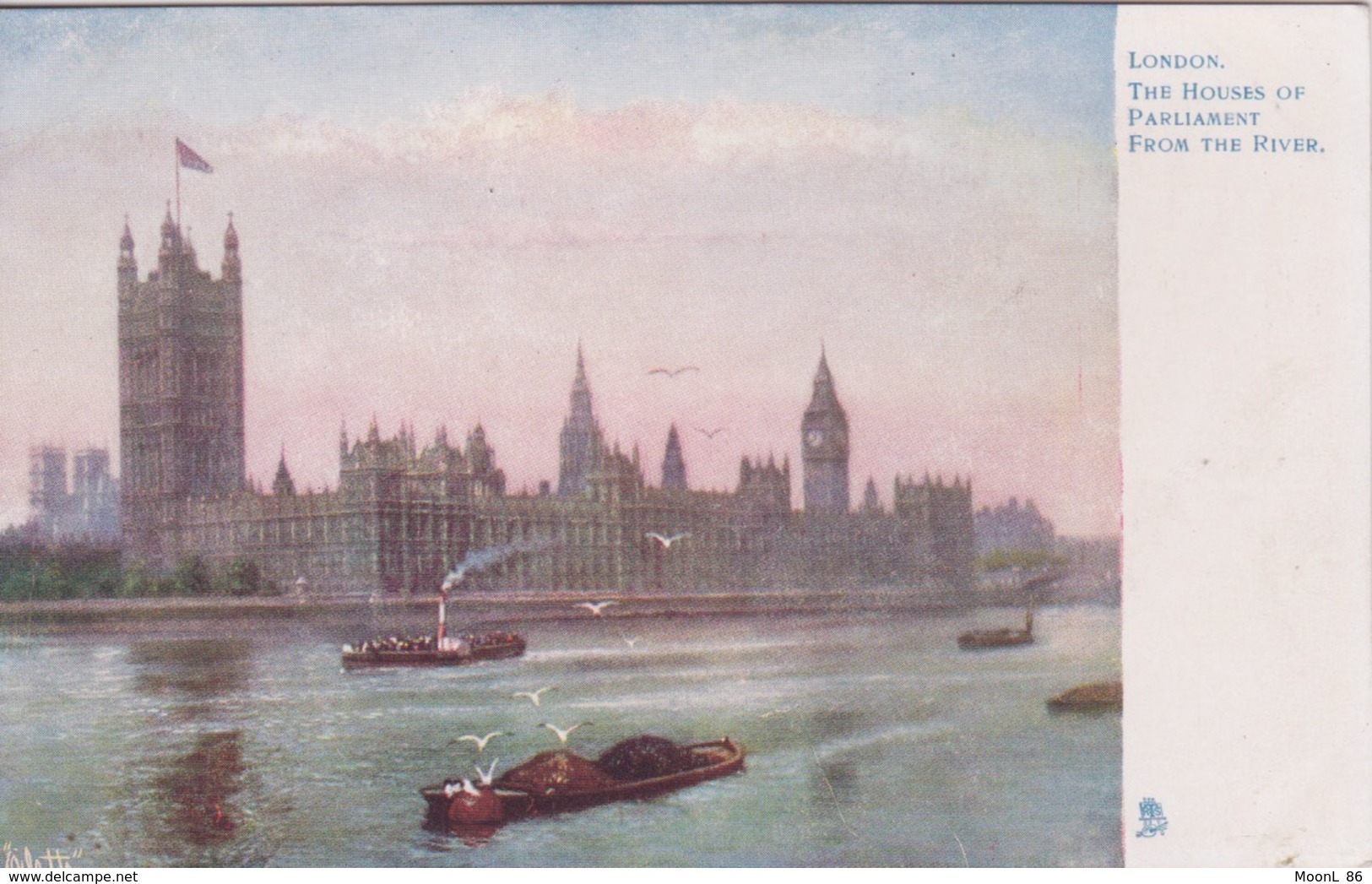 CPA ILLUSTRATEUR - OILETTE Tuck's PC - LONDON - THE HOUSES OF PARLIAMENT FROM THE RIVER - LE PARLEMENT  BATEAU THAMES - Tuck, Raphael