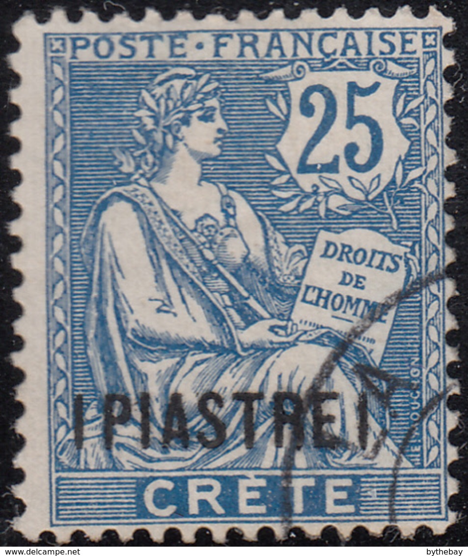 French Offices Crete 1903 Used Sc 16 1 Piastre Surcharge On 25c Rights Of Man - Oblitérés