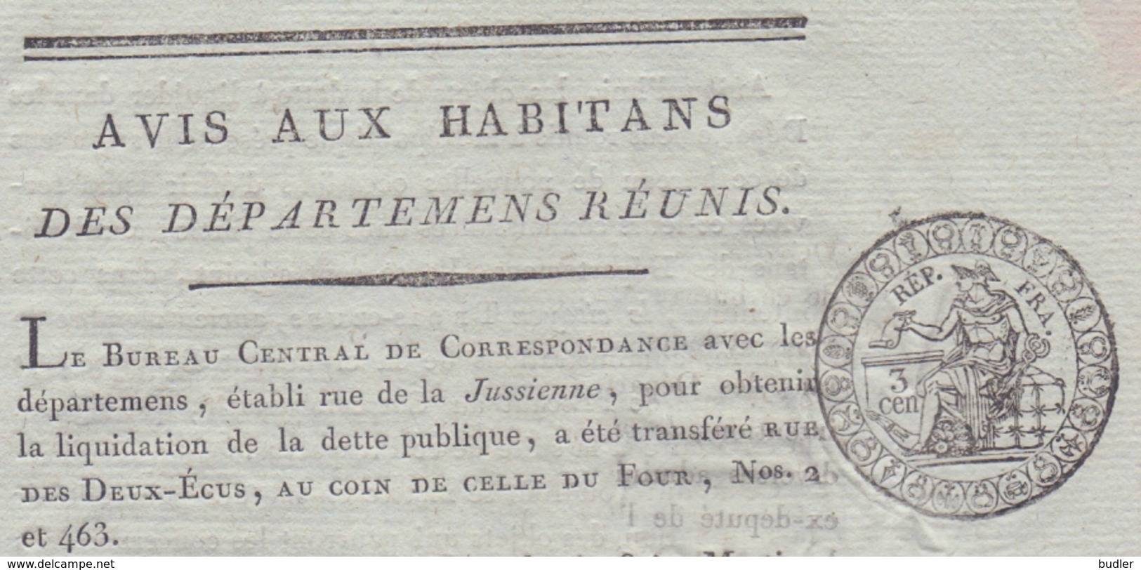 17..: Stad GENT : ## AVIS Aux HABITANS Des DÉPARTEMENTS RÉUNIS ##  Sur Papier Avec FILIGRANE (op Papier Met WATERMERK) - 1800 – 1899