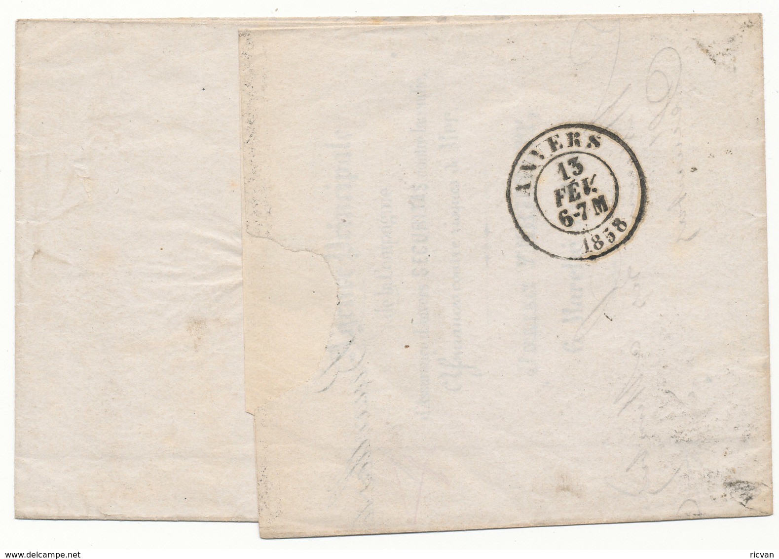 1859 BRIEF MET OCB 11A? VAN BRUXELLES  NAAR ANVERS - AANKOMSTSTEMPEL ANVERS ZIE SCAN(S) VL - 1858-1862 Medaillen (9/12)