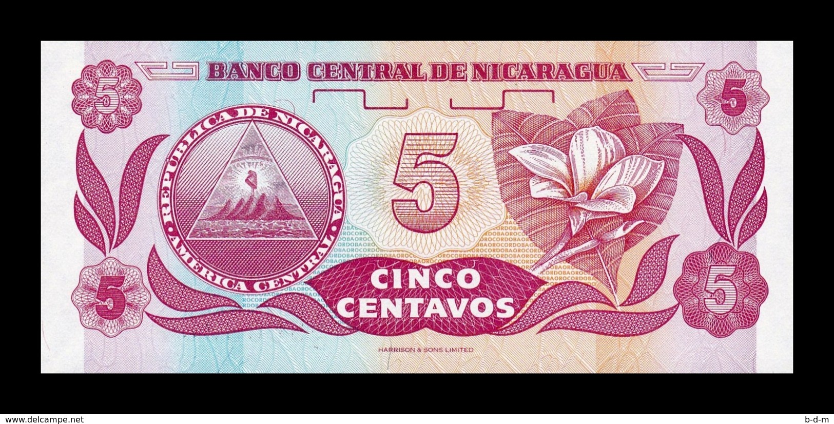 Nicaragua 5 Centavos De Córdoba 1991 Pick 168a Sign 2 SC UNC - Nicaragua