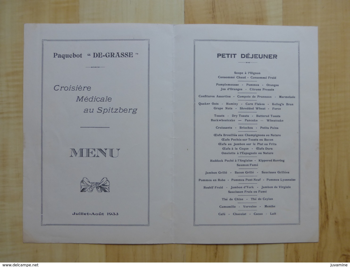 MENU 1933 PAQUEBOT "DE-GRASSE" FRENCH LINE  - DESSIN GEORGE BARBIER - MENUS - Menus