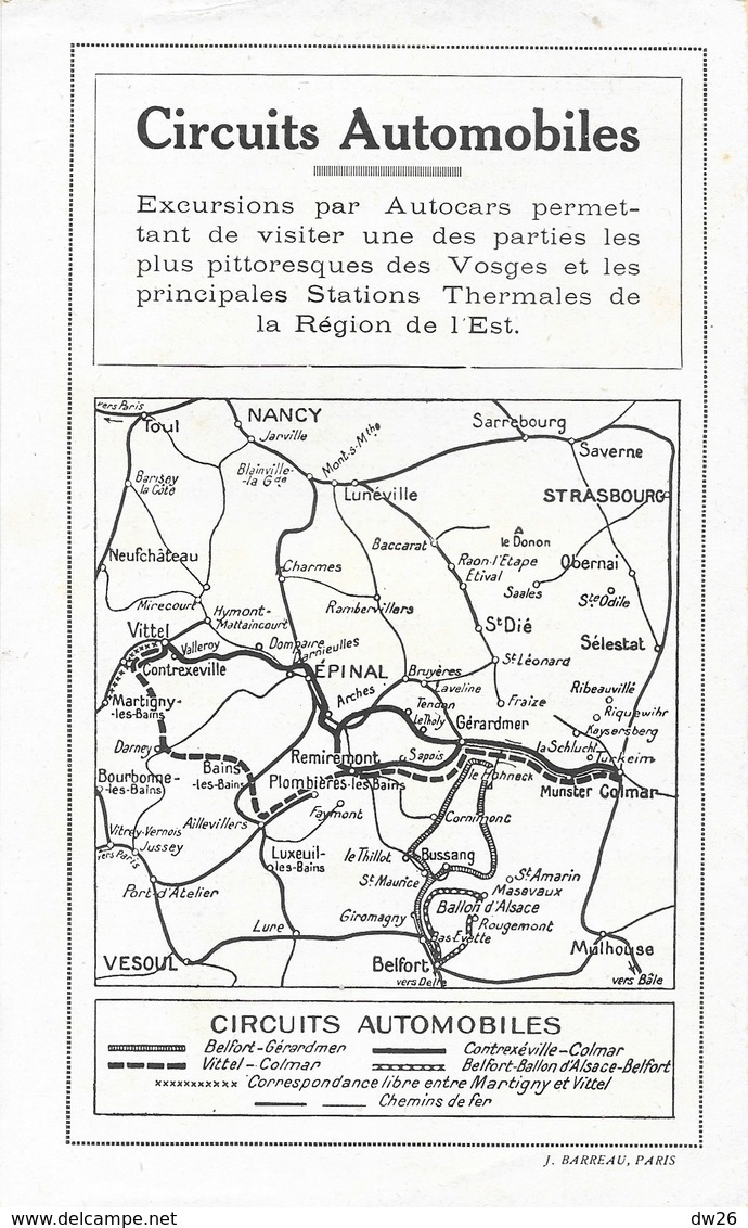 Circuits Automobiles: Stations Thermales De La Région De L'Ouest - Voyages Dans Les Vosges (Val D'Atoll) - Carte Stradali