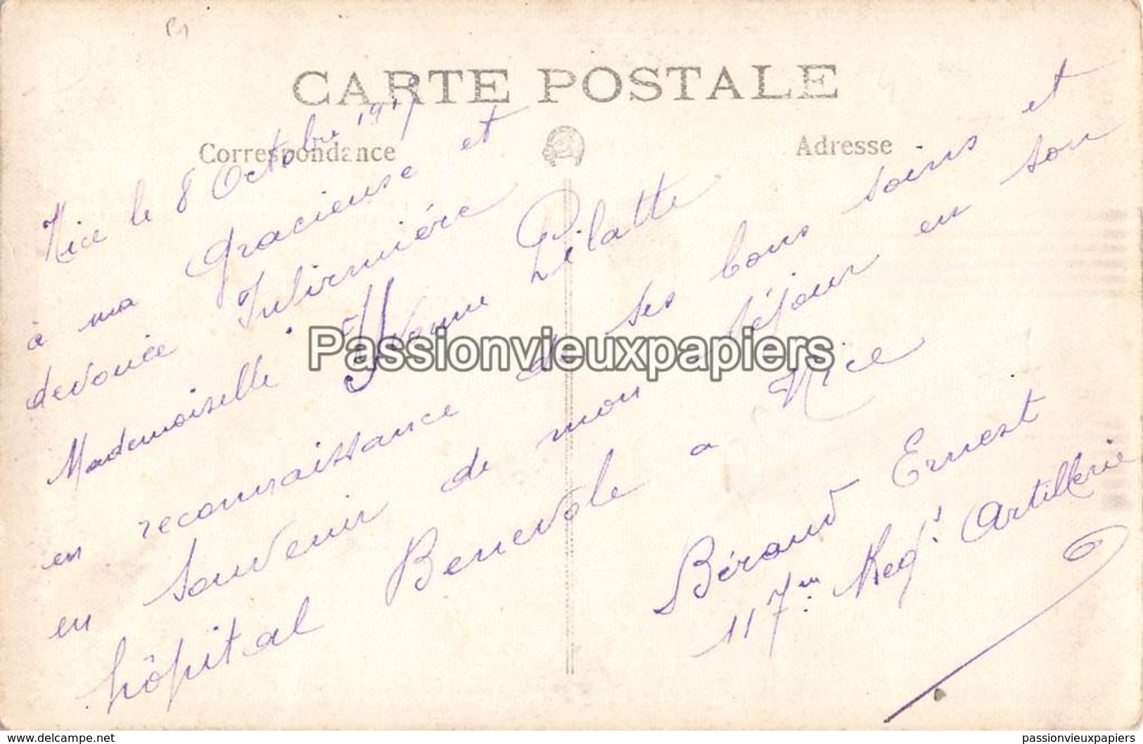 CARTE PHOTO NICE 1917 HOPITAL BENEVOLE - Santé, Hôpitaux