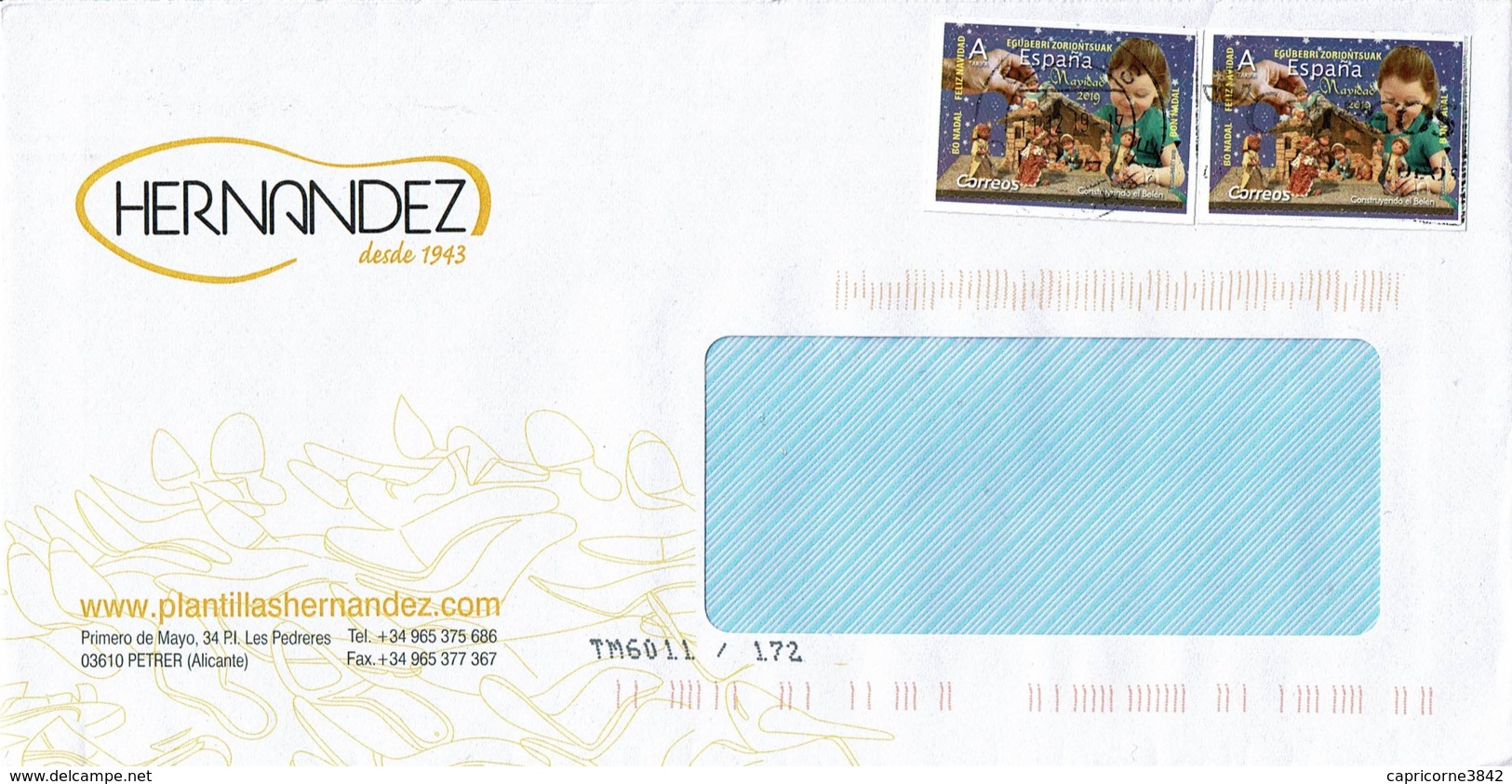 2019 - Espagne - Lettre Pour La France - 2 Timbres NAVIDAD 2019 - Cartas & Documentos