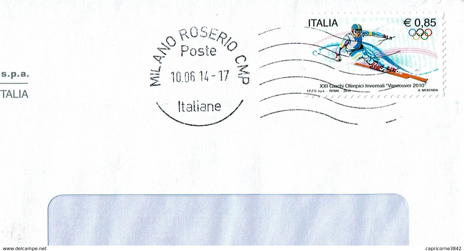 2014 - Italie - Lettre De Milan Pour La France - Tp 21e Jeux Olympiques D'Hiver à Vancouver - 2011-20: Storia Postale