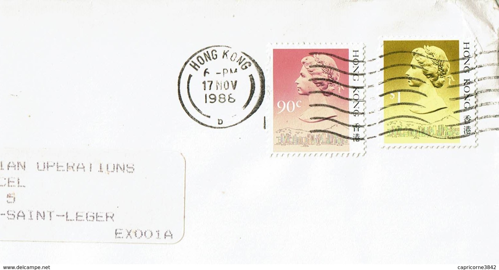 1988 - HONG KONG - Lettre Pour La France - 2 Tp Reine Elysabeth II - (Yvert N° 505 Et 506) - Brieven En Documenten