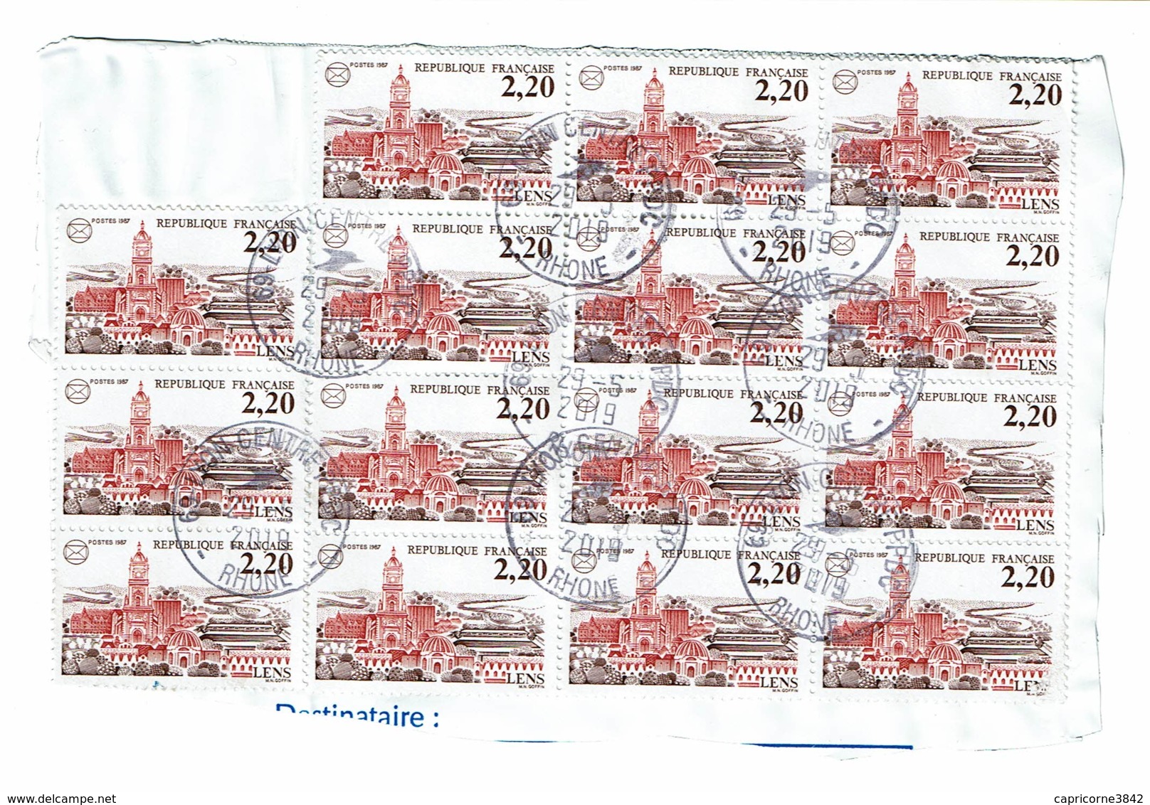 2019 - Bloc De 15 Timbres LENS - Tp N° 2476 Sur Fragment - Used Stamps