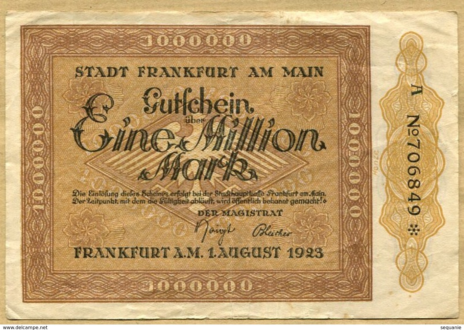 Allemagne 1 Million Mark Francfort 1923 - 1 Million Mark