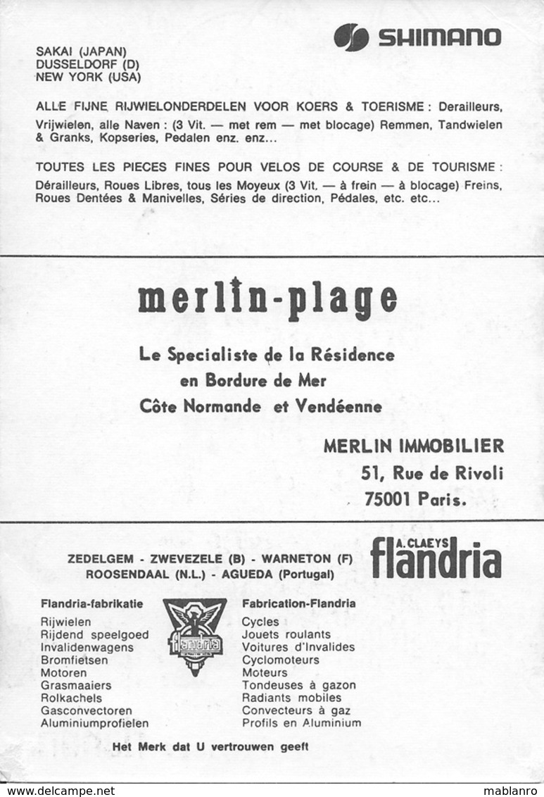 CARTE CYCLISME RAF COENE TEAM MERLINN PLAGE-FLANDRIA 1974 - Radsport