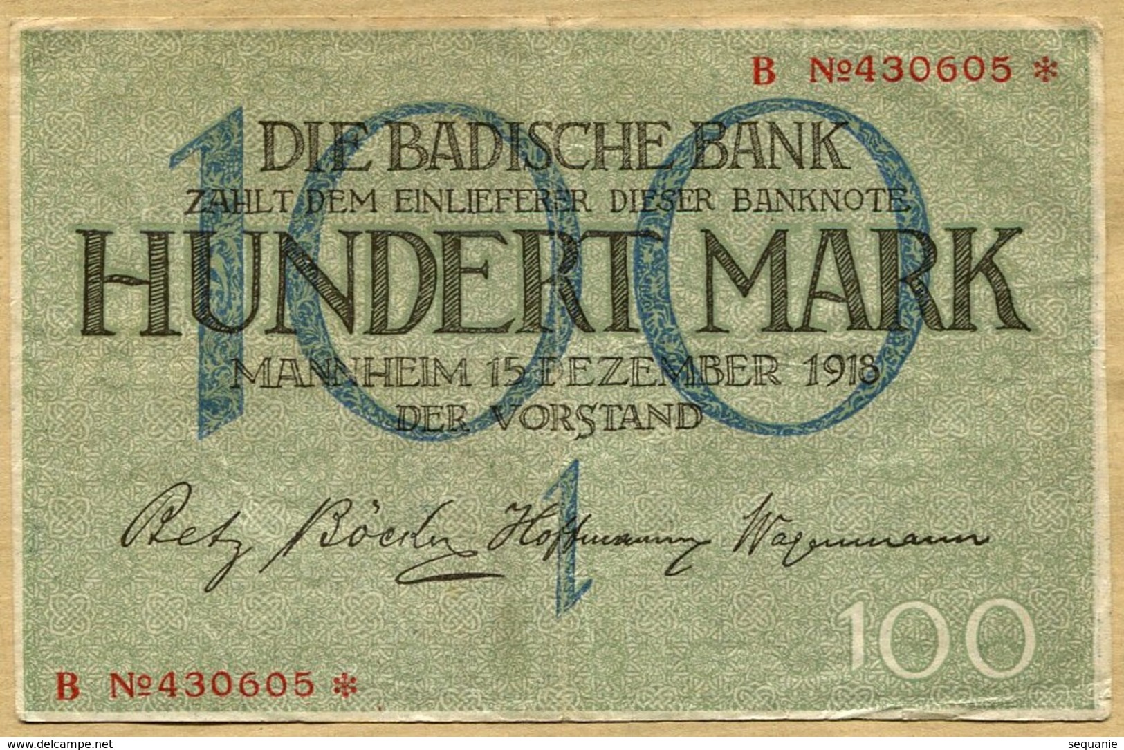 Allemagne 100 Mark  Mannheim 15 Décembre 1918 - 10.000 Mark