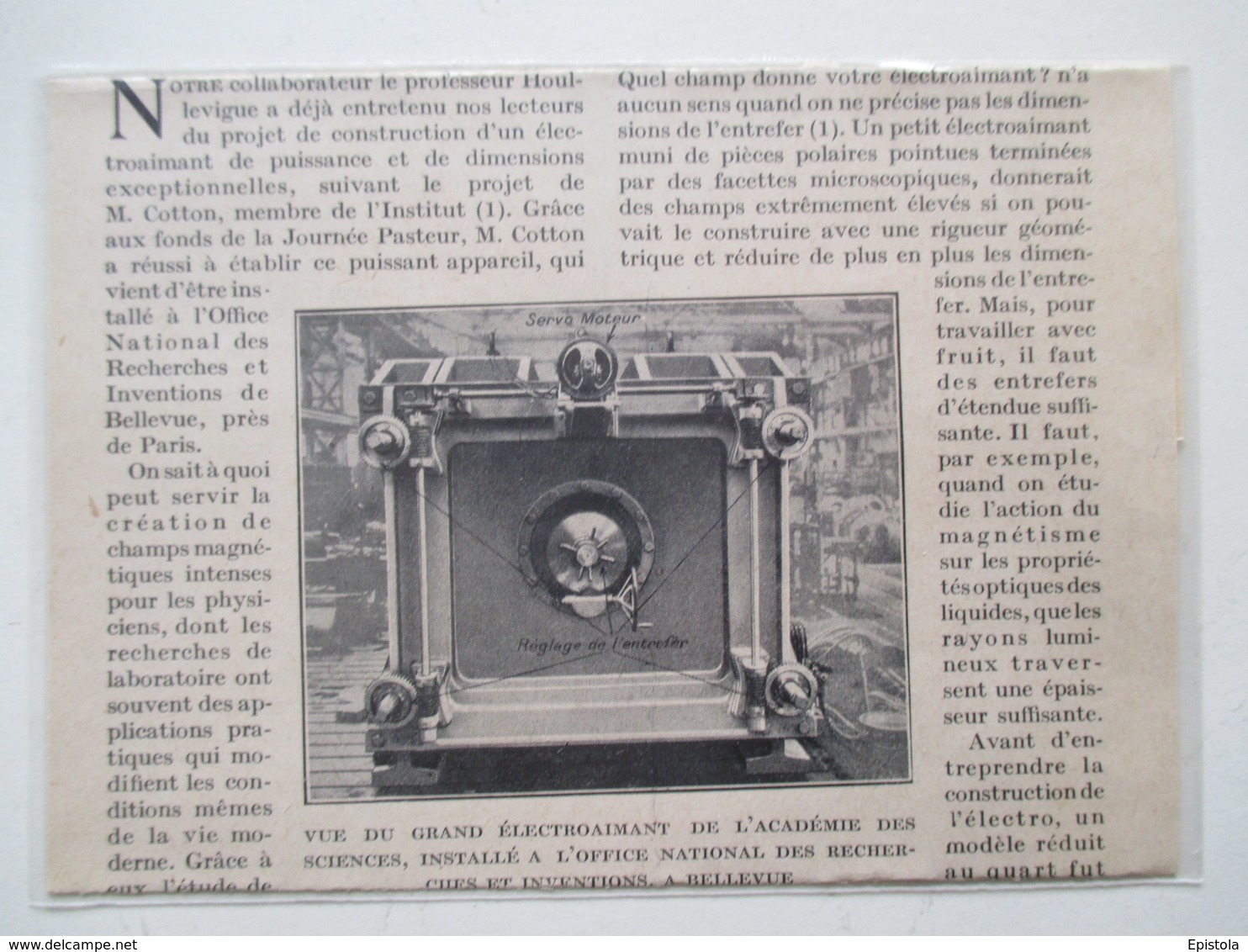MEUDON (Office De Recherche)  Grand Electroaimant   -  Coupure De Presse De 1928 - Andere Toestellen