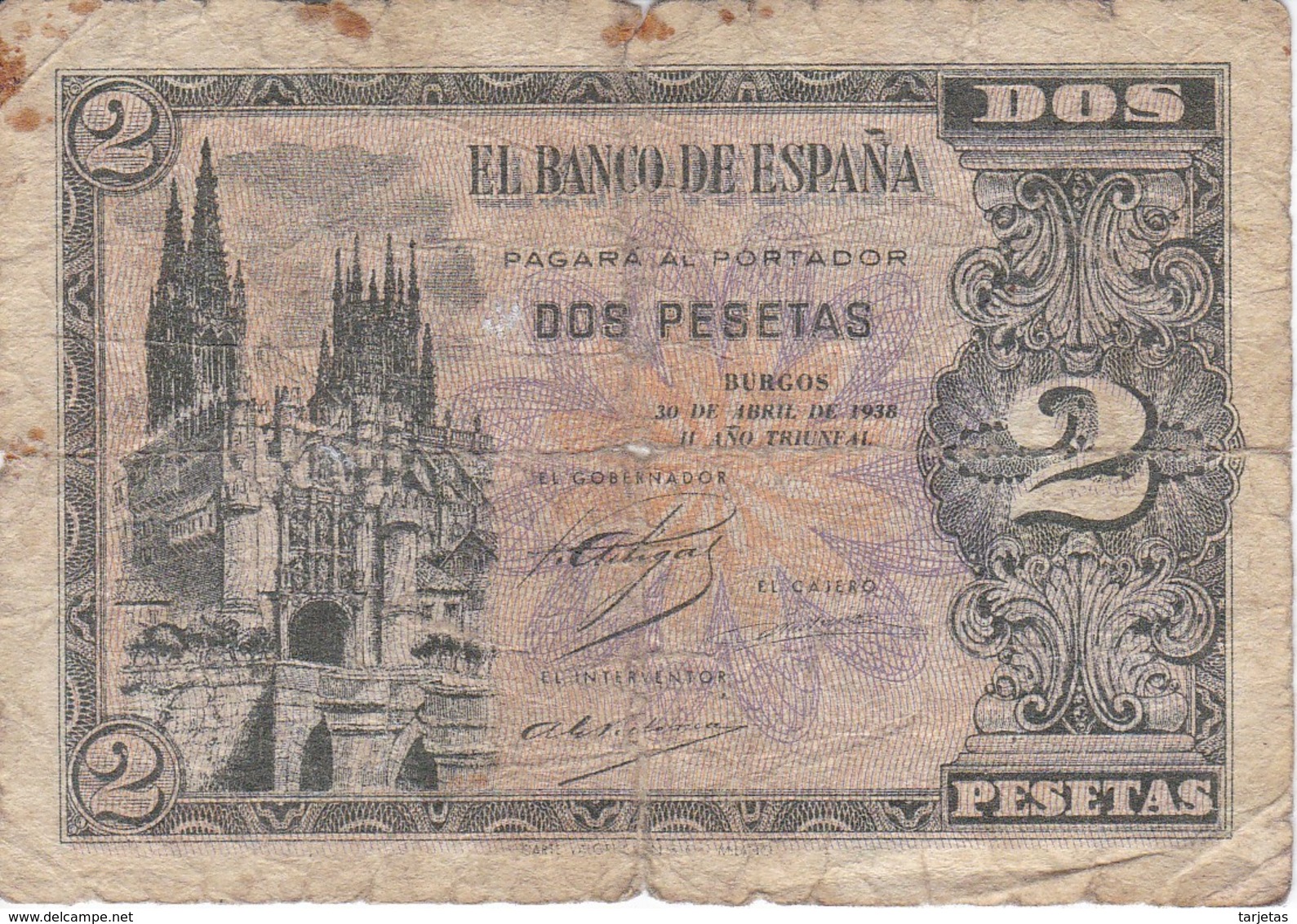 BILLETE DE 2 PTAS DE 1938 CATEDRAL DE BURGOS SERIE C  (BANKNOTE) - 1-2 Pesetas