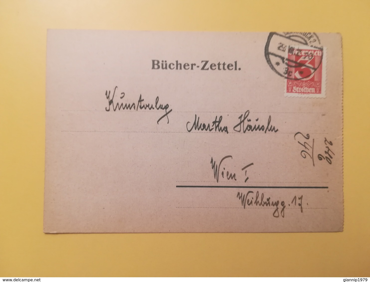 1929 INTERO CARTOLINA POSTALE POSTCARDS AUSTRIA OSTERREICH BOLLO CIFRE NUMERALS OBLITERE' INSBRUCK BUCHERZETTEL - Altri & Non Classificati