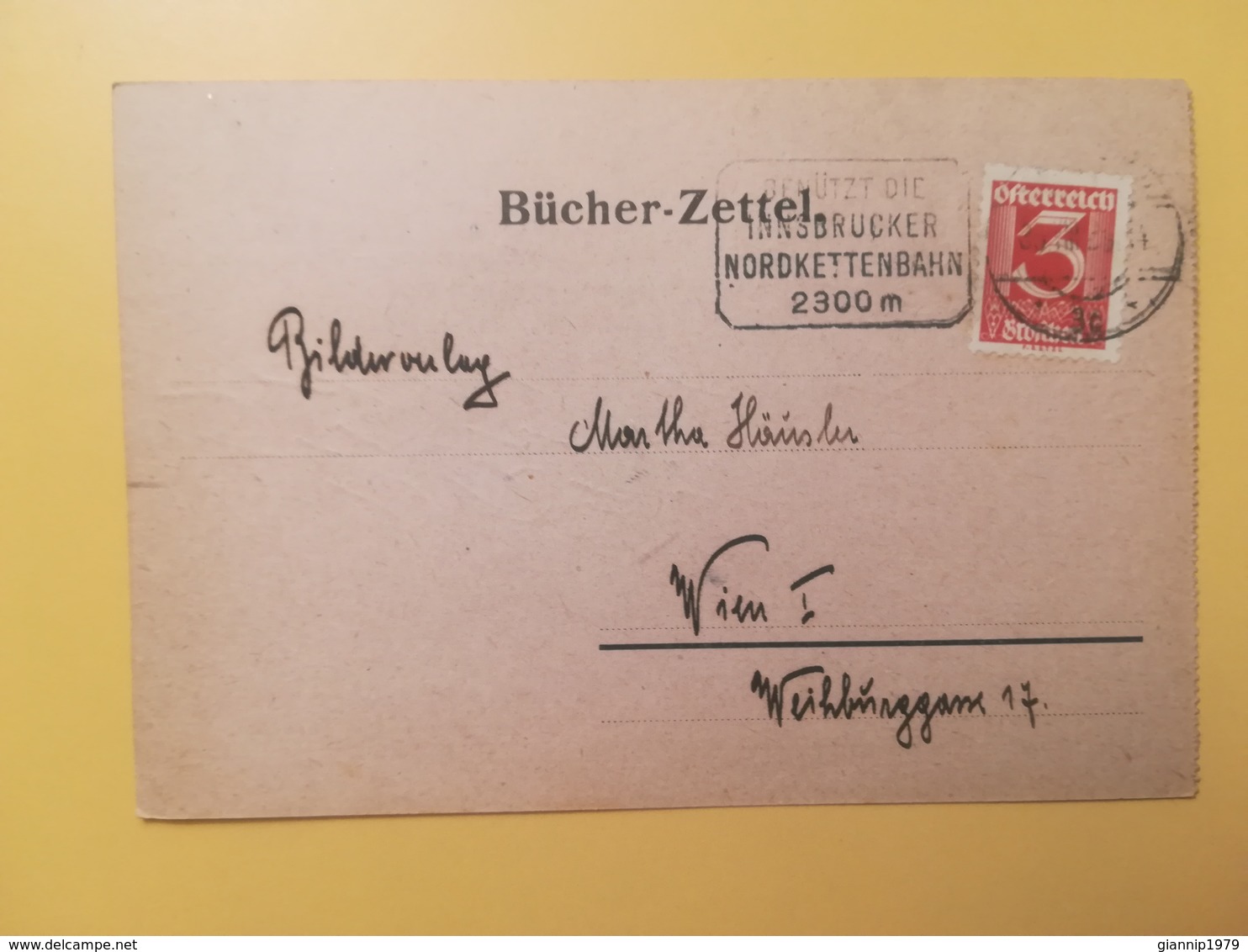 1929 INTERO CARTOLINA POSTALE POSTCARDS AUSTRIA OSTERREICH BOLLO CIFRE NUMERALS OBLITERE' INSBRUCK BUCHERZETTEL - Altri & Non Classificati