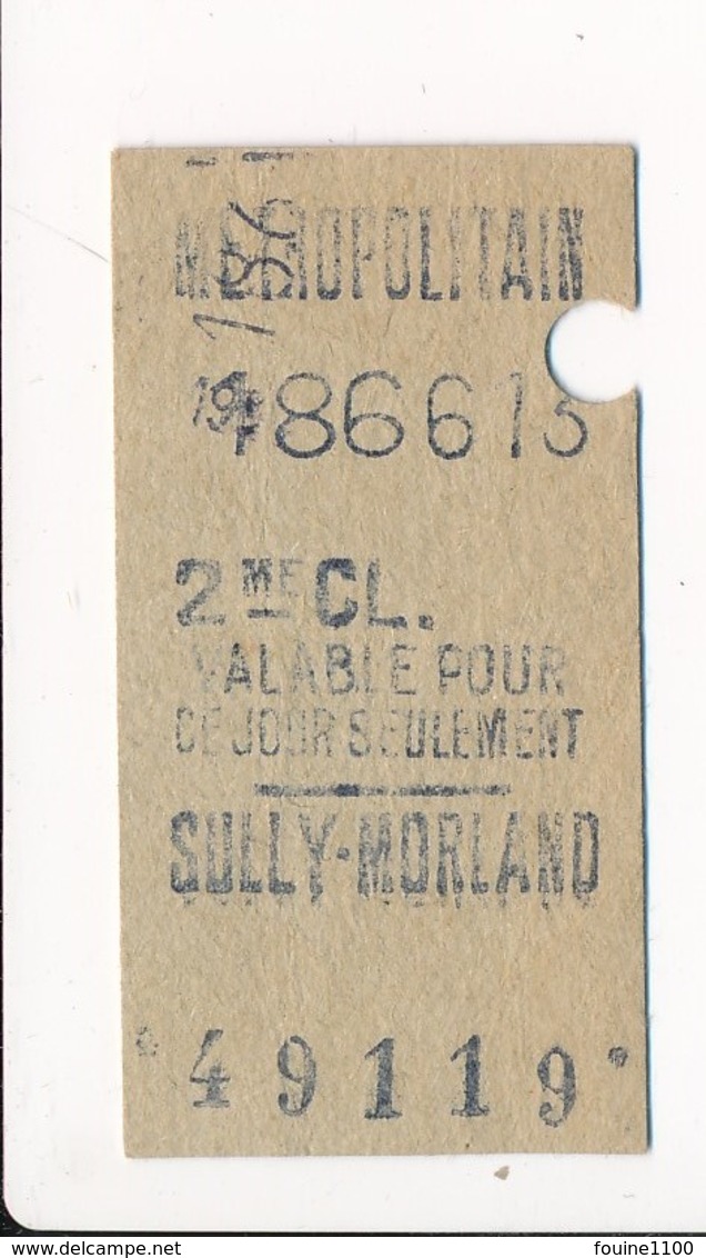 Ticket De Métro De Paris ( Métropolitain ) 2me Classe  ( Station ) SULLY MORLAND - Europe