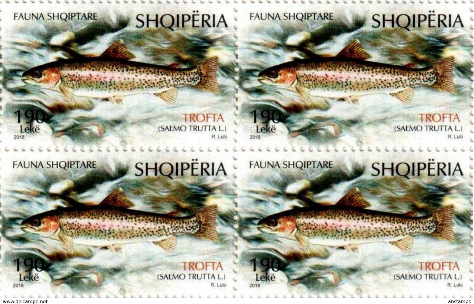 Albania Stamps 2018. Fauna: Fish. Salmo Trutta L. Block Of 4 MNH - Albania